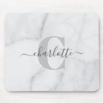 White and Grey Marble Personalised Monogram Name Mouse Pad<br><div class="desc">White and Grey Marble Personalised Monogram Name Mouse Pad</div>