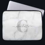 White and Grey Marble Personalised Monogrammed    Laptop Sleeve<br><div class="desc">White and Grey Marble Personalised Monogrammed Laptop Sleeve</div>