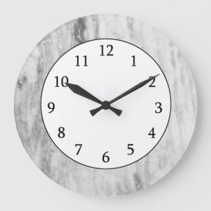 White And Grey Marble Texture Pattern Large Clock