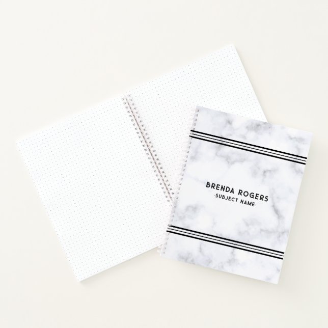 White and grey marble texture stripes accent notebook (Inside)