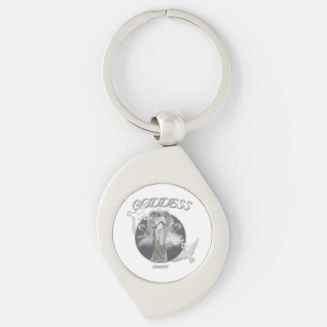 White and Grey Modern Goddess Metal Keychain (Front)