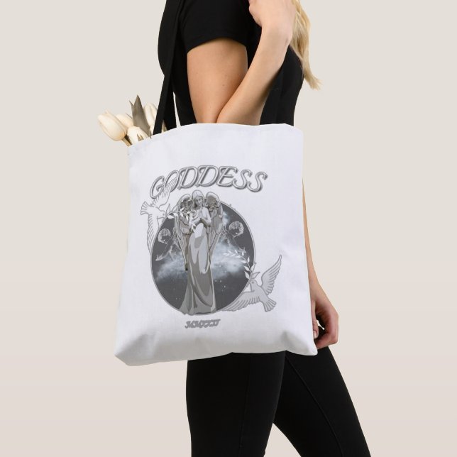 White and Grey Modern Goddess Shoulder Tote (Close Up)