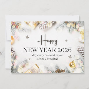 White and Grey Modern Happy New Year Holiday Card