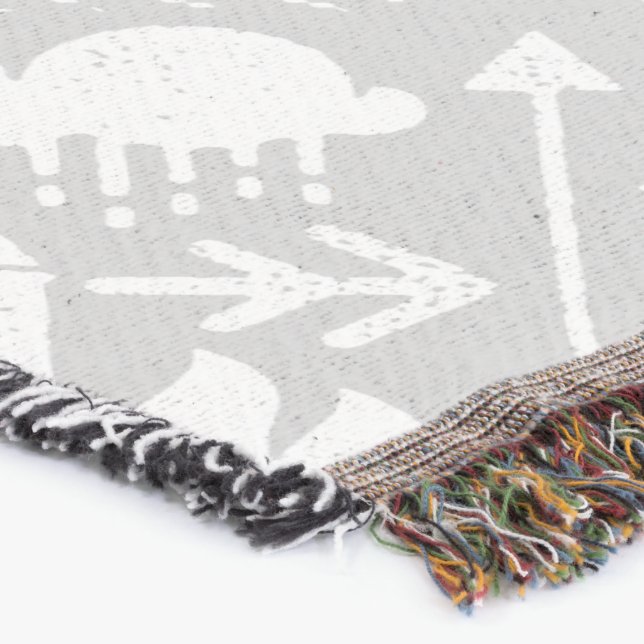 White and Grey Moon Clouds Bear Deer Lodge Boys Throw Blanket (Corner)