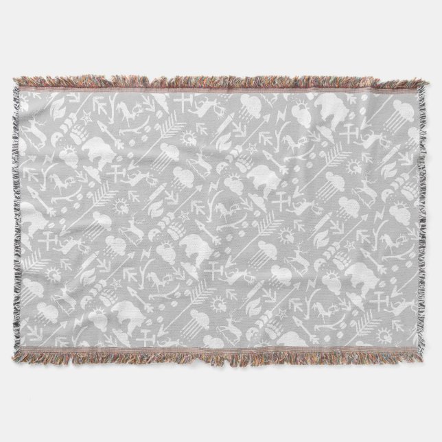 White and Grey Moon Clouds Bear Deer Lodge Boys Throw Blanket (Front)