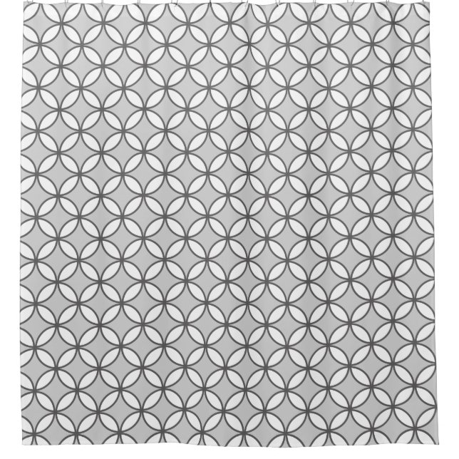 White and grey overlapping circles pattern shower curtain (Front)