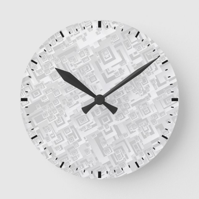 White and Grey Retro Square Pattern on Wall Clock (Front)