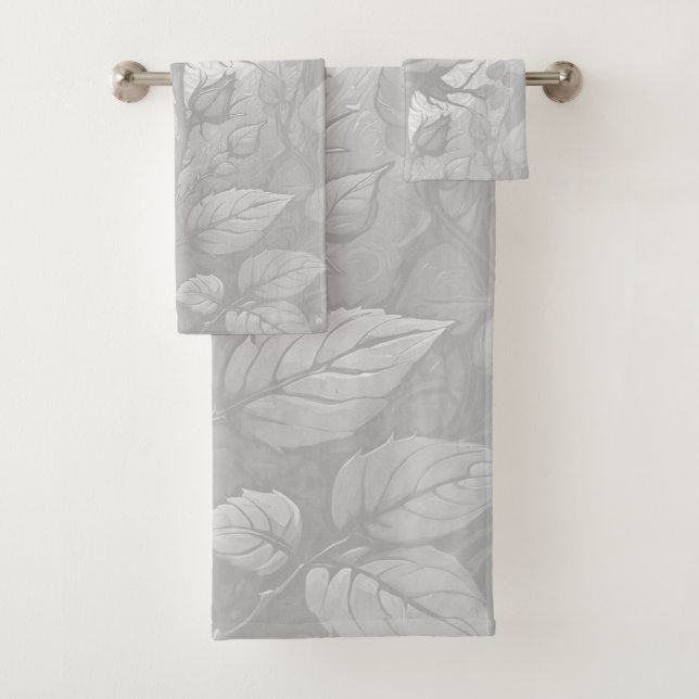 White And Grey Roses 3 Bath Towel Set (Insitu)