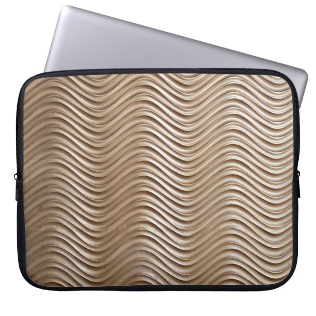 White and grey striped textile laptop sleeve (Front)