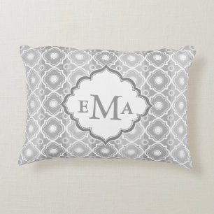 White And Grey Stripes White Quatrefoil Decorative Cushion