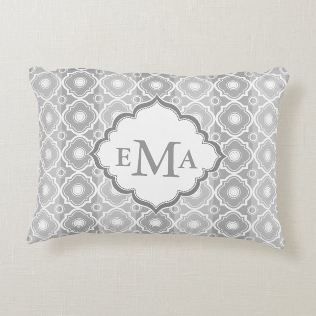 White And Grey Stripes White Quatrefoil Decorative Cushion (Back)