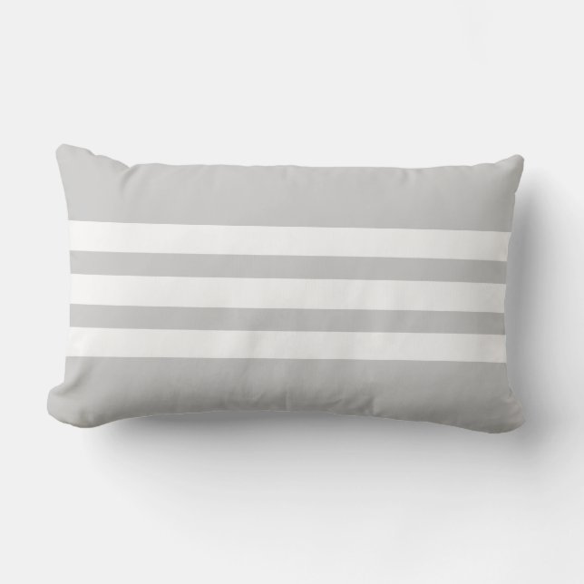 White and Grey Triple Stripe Lumbar Pillow (Front)