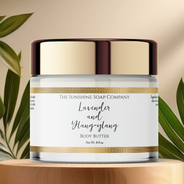 White and Hammered Gold Foil Cosmetics Jar Label (Creator Uploaded)