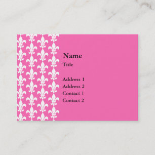 White and Hot Pink Fleur de Lis Pattern Business Card