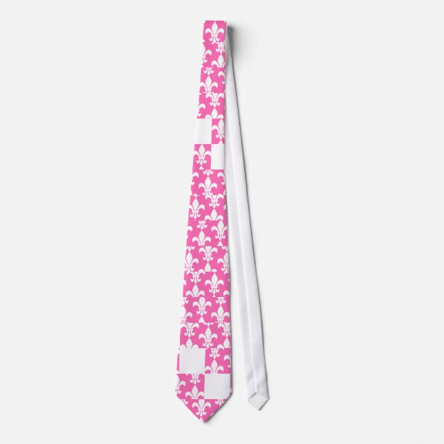 White and Hot Pink Fleur de Lis Pattern Tie (Front)