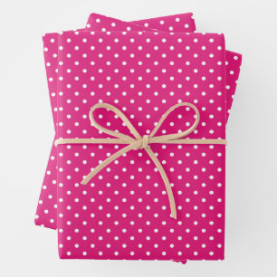 White and Hot Pink Polka Dot Pattern  Wrapping Paper Sheet