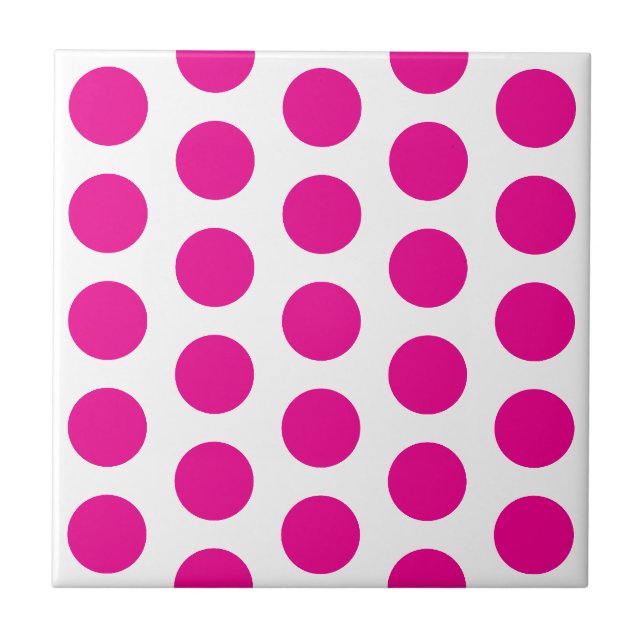 WHITE AND HOT PINK POLKA DOT STYLISH SIMPLE CUSTOM TILE (Front)