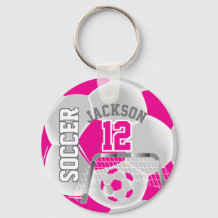 White and Hot Pink Soccer ⚽ Ball Sport Key Ring