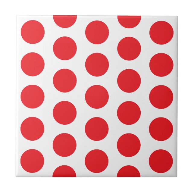 WHITE AND HOT RED POLKA DOT STYLISH SIMPLE CUSTOM TILE (Front)