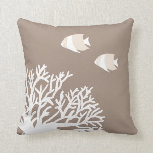 White and Ivory Beige Tropical Angelfish Cushion