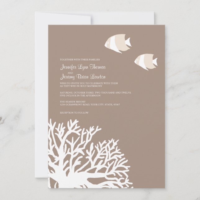 White and Ivory Tropical Coral Wedding Invitation (Front)