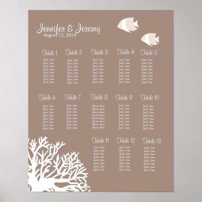 White and Ivory Tropical Fish Seating Chart 16x20 (Front)