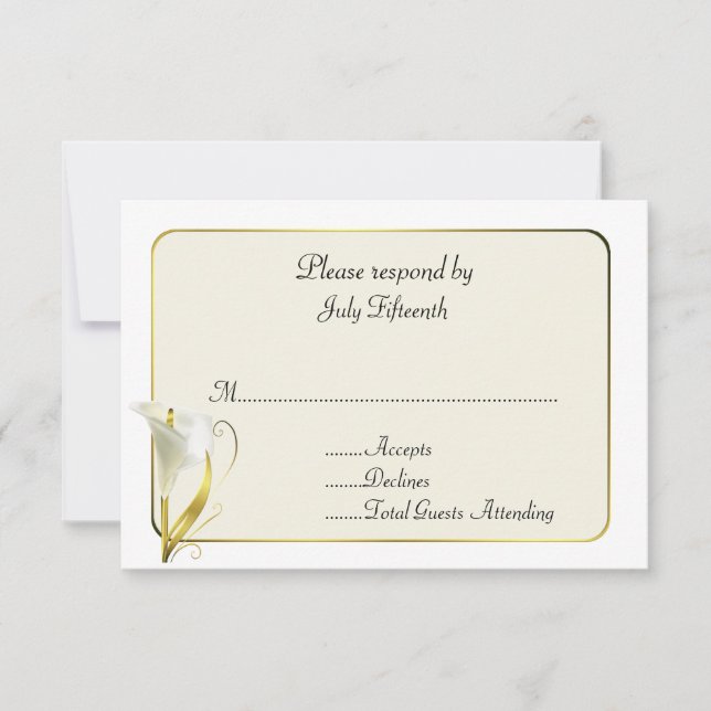 White and Ivory with Calla Lily Wedding RSVP Card (Front)