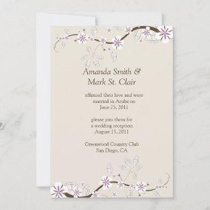 White and Lavender Blossoms on Ecru Post Wedding Invitation