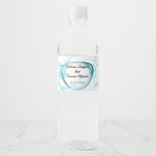 White and Light Blue Elegant Minimalist Wedding  Water Bottle Label