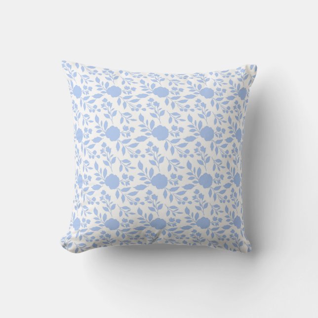 White and Light Blue Floral Cushion (Front)