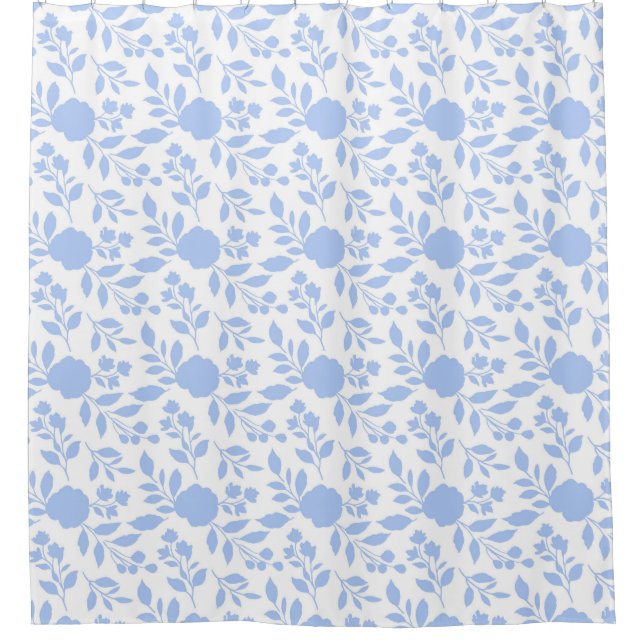 White and Light BlueFloral Shower Curtain (Front)