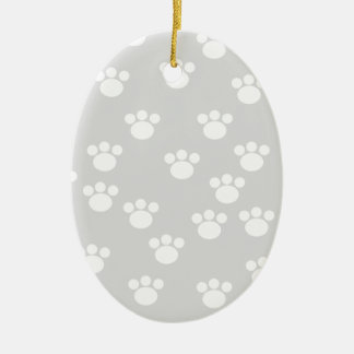 White and Light Grey Paw Print Pattern. Ceramic Tree Decoration