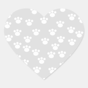 White and Light Grey Paw Print Pattern. Heart Sticker