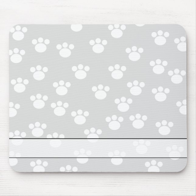 White and Light Grey Paw Print Pattern. Mouse Pad (Front)