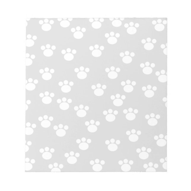 White and Light Grey Paw Print Pattern. Notepad (Front)