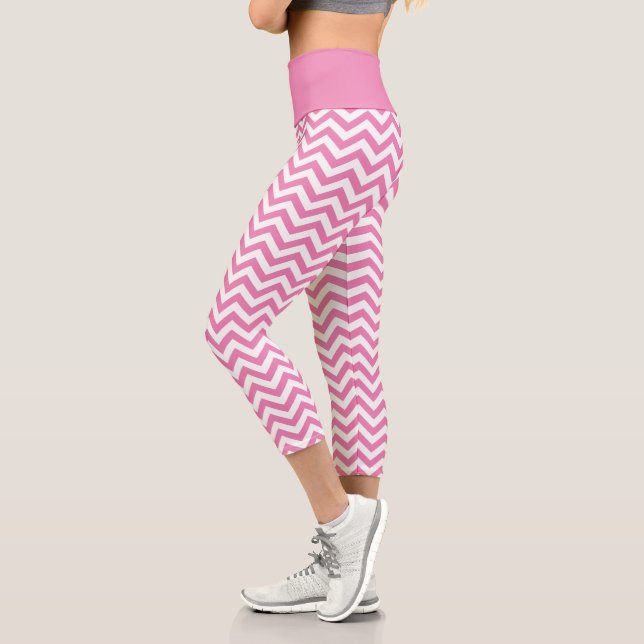 White And Light Pink Chevron Pattern Capri Leggings (Left)