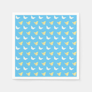 White and Light Yellow Butterflies Flying Blue Napkin
