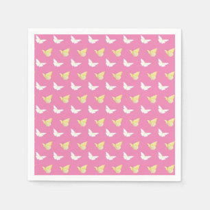 White and Light Yellow Butterflies Flying Pink Napkin