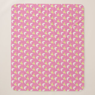 White and Light Yellow Butterflies Flying Pink Sherpa Blanket