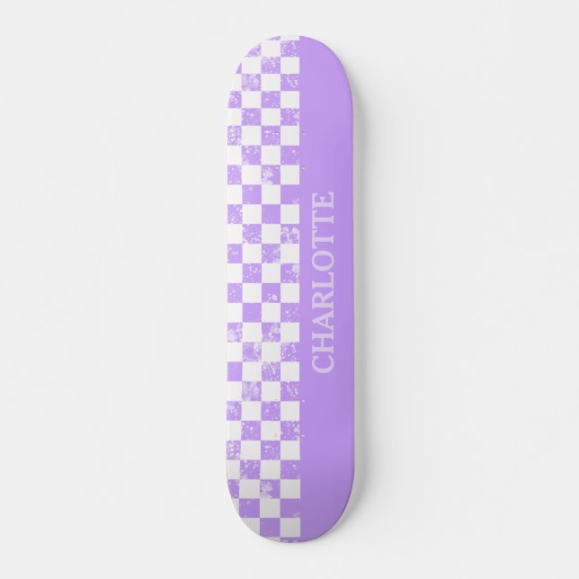 White and Lilac Chequered Skateboard (Front)