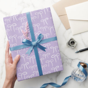 White and Lilac Purple Simple Bows Pattern Wrapping Paper