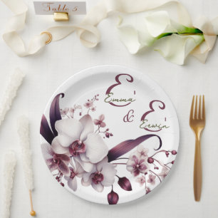 White and Magenta Orchid Flowers Personalised Paper Plate