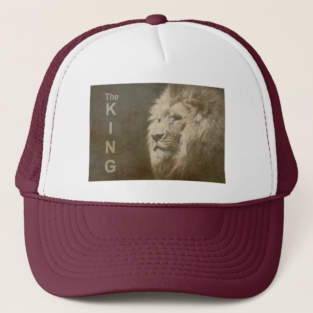 White And Maroon Pop Art Lion Head Elegant Modern Trucker Hat (Front)