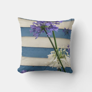 White And Mauve Allium Flowers On Stripes Cushion