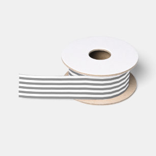 White and Medium Grey Stripe Satin Ribbon