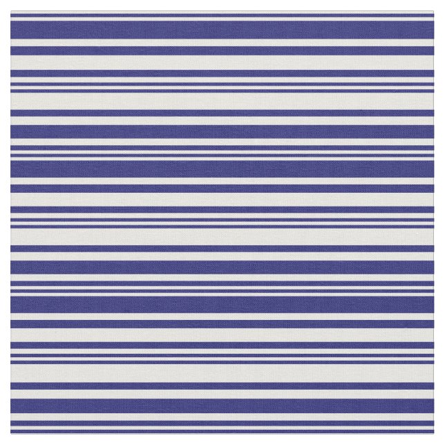 White and Midnight Blue Coloured Stripes Pattern Fabric (Close Up)