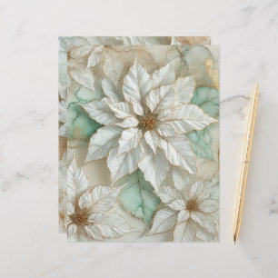 White and Mint Alcohol Ink Poinsettia Scrapbook