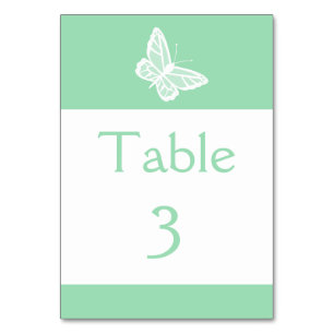 White And Mint Green Butterfly Wedding Table Number
