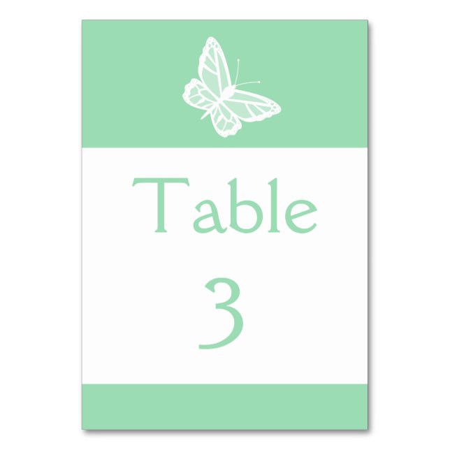 White And Mint Green Butterfly Wedding Table Number (Front)