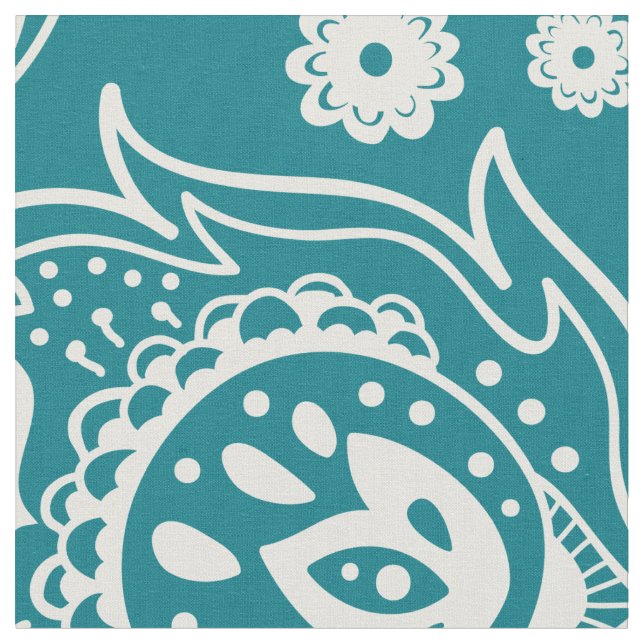 White and mint-green paisley pattern fabric (Close Up)